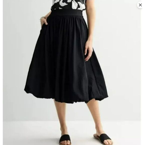 285 Nine West Black Midi Skirt • Flowy A-Line Elastic Waist • Classic Chic - Picture 3 of 4